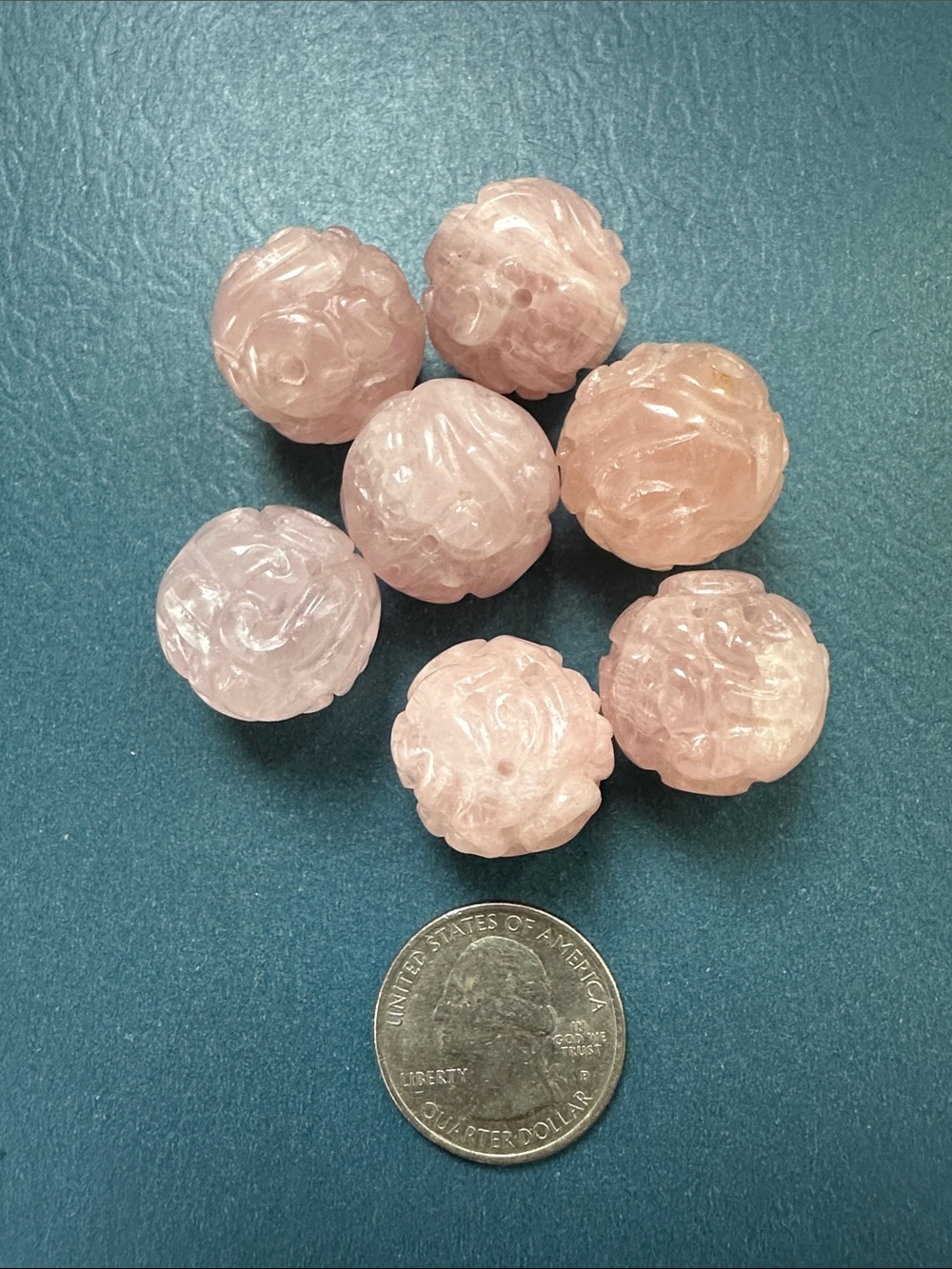 💕 Vintage Carved Rose Quartz Beads A1